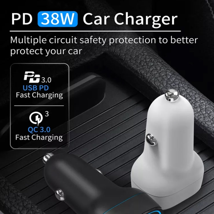 38W PD20W + QC3.0 USB Car Charger with USB to Type-C Data Cable, Length: 1m(Black) - Car Charger by PMC TechLife | Online Shopping South Africa | PMC TechLife