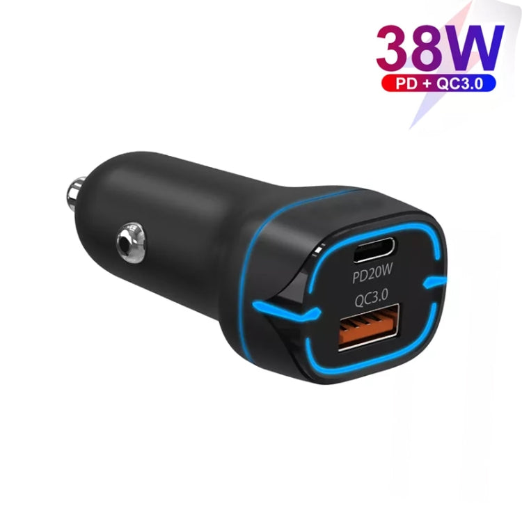 38W PD20W + QC3.0 USB Car Charger with USB to Micro USB Data Cable, Length: 1m(Black) - Car Charger by PMC TechLife | Online Shopping South Africa | PMC TechLife