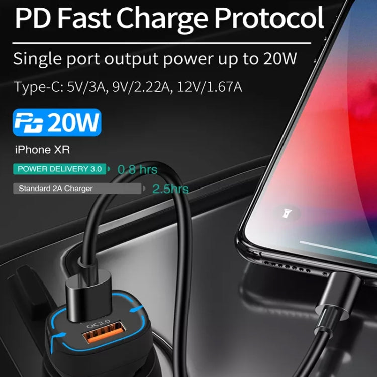 38W PD20W + QC3.0 USB Car Charger with USB to Micro USB Data Cable, Length: 1m(White) - Car Charger by PMC TechLife | Online Shopping South Africa | PMC TechLife