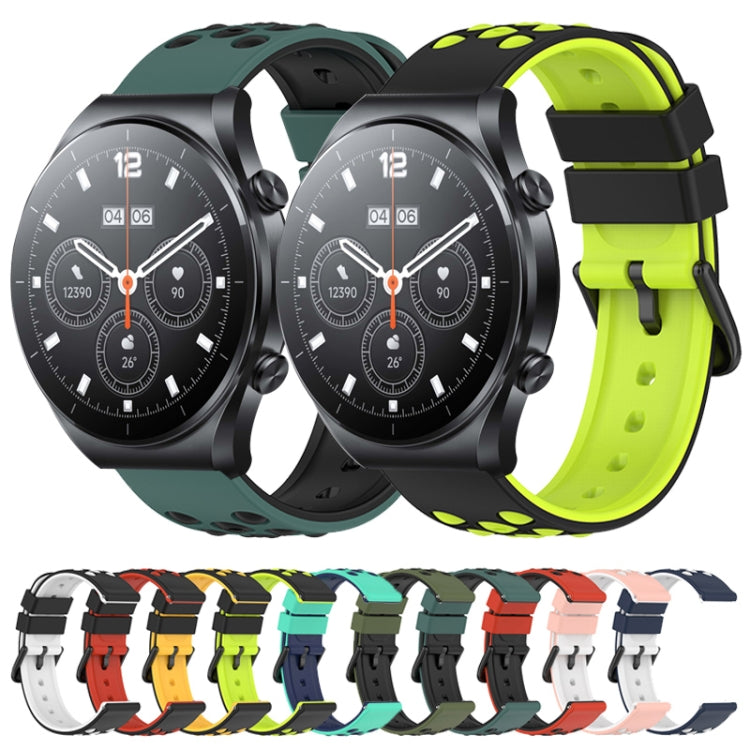 For Xiaomi MI Watch S1 Pro 22mm Two-Color Porous Silicone Watch Band(Olive Green+Black) - free shipping - PMC TechLife - Order now!