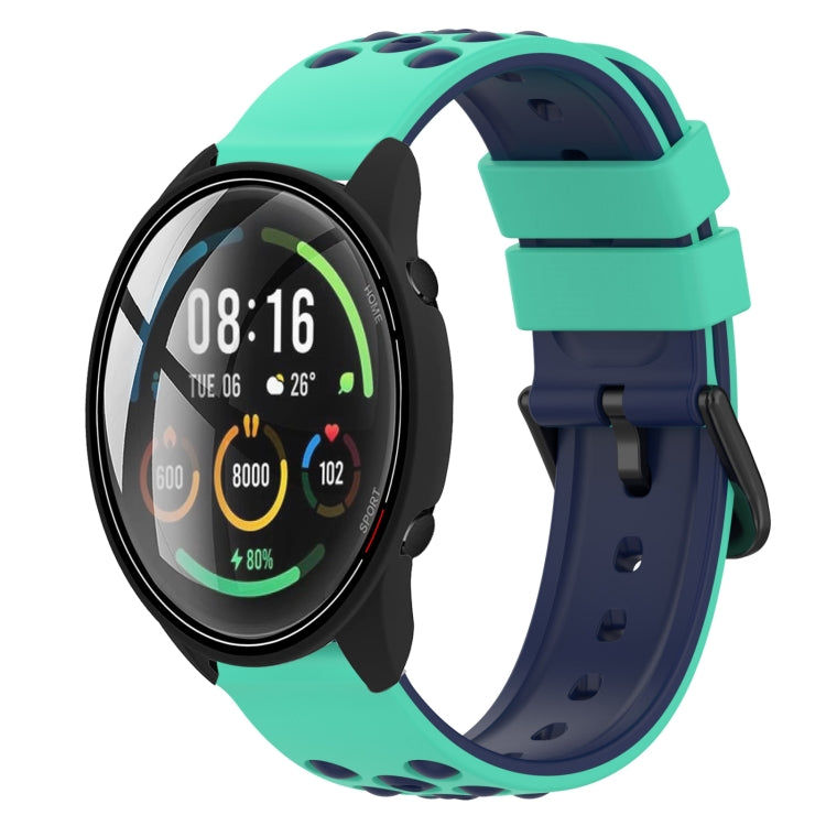 For Xiaomi MI Watch Color 22mm Two-Color Porous Silicone Watch Band(Lime Green+Blue) - free shipping - PMC TechLife - Order now!