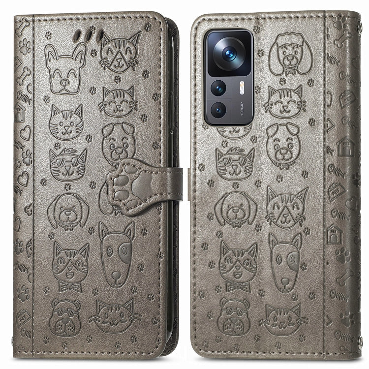 For Xiaomi 12T / 12T Pro / Redmi K50 Ultra Cute Cat and Dog Embossed Leather Phone Case(Gray) - free shipping - PMC TechLife - Order now!