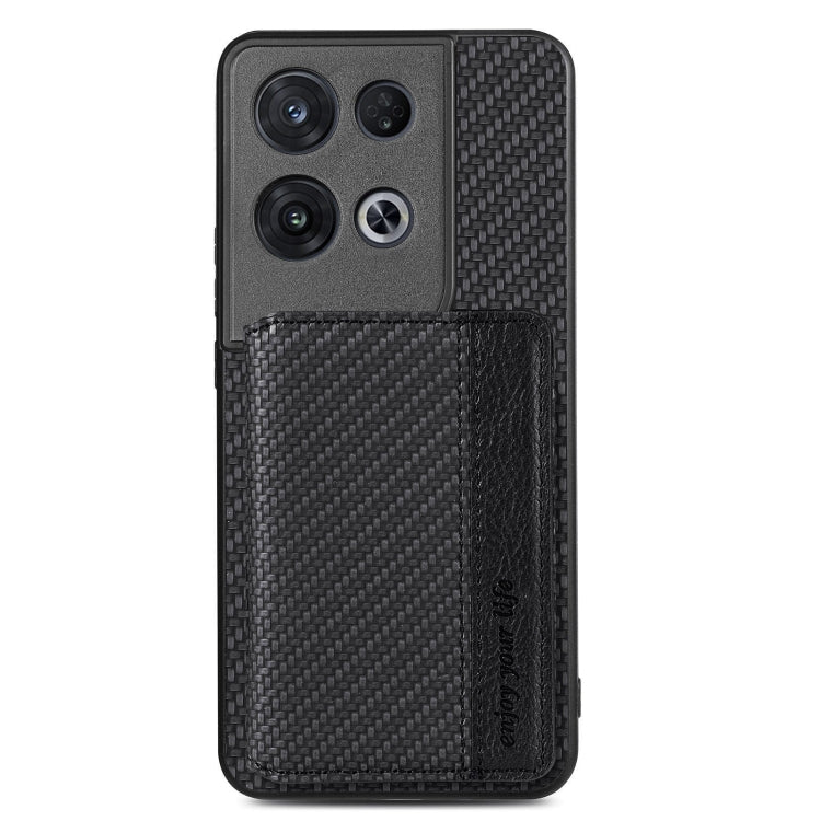 For OPPO Reno 8 Pro Carbon Fiber Magnetic Card Bag Phone Case(Black) - Realme Cases by PMC TechLife | Online Shopping South Africa | PMC TechLife