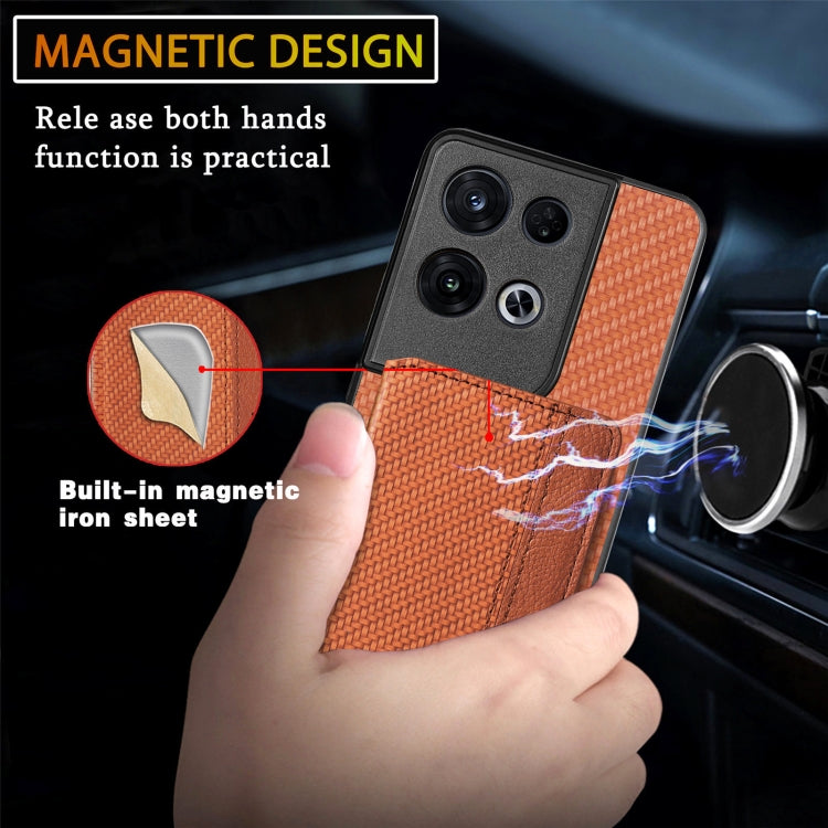 For OPPO Reno 8 Pro Carbon Fiber Magnetic Card Bag Phone Case(Black) - Realme Cases by PMC TechLife | Online Shopping South Africa | PMC TechLife