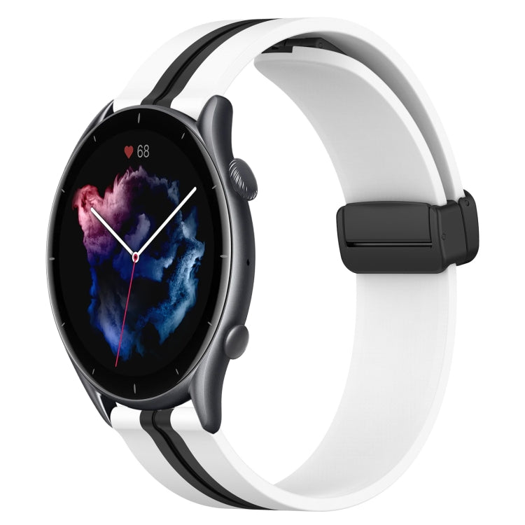 For Amazfit 3 22mm Folding Magnetic Clasp Silicone Watch Band(White+Black) - free shipping - PMC TechLife - Order now!