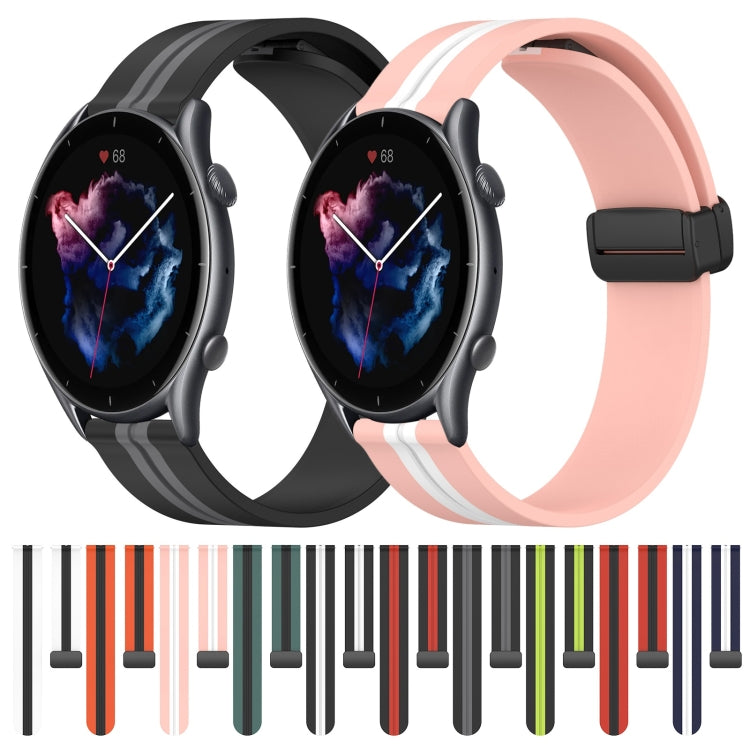 For Amazfit 3 22mm Folding Magnetic Clasp Silicone Watch Band(White+Black) - free shipping - PMC TechLife - Order now!