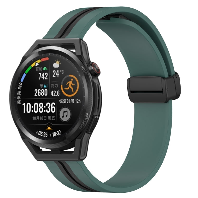For Huawei Watch GT Runner 22mm Folding Magnetic Clasp Silicone Watch Band(Olive Green + Black) - free shipping - PMC TechLife - Order now!