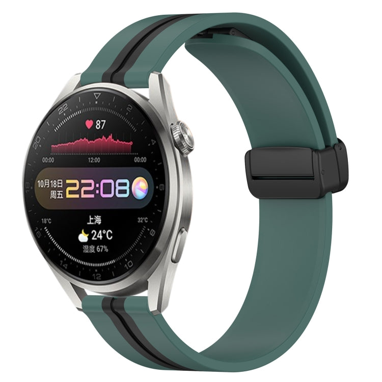 For Huawei Watch 3 Pro 22mm Folding Magnetic Clasp Silicone Watch Band(Olive Green + Black) - free shipping - PMC TechLife - Order now!