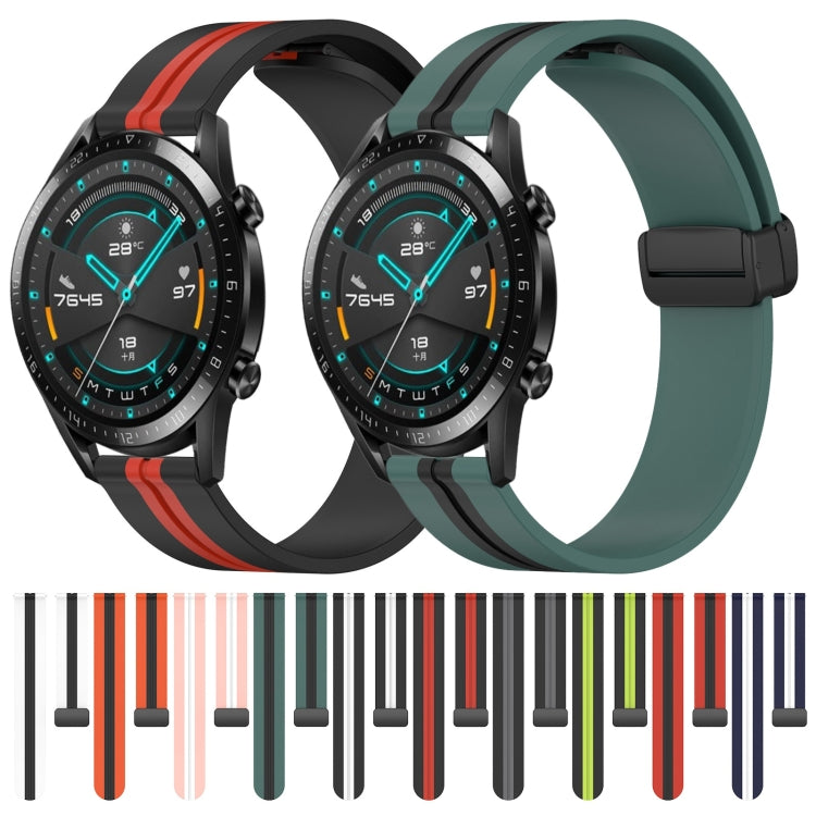 For Huawei GT2 46mm 22mm Folding Magnetic Clasp Silicone Watch Band(Black+White) - free shipping - PMC TechLife - Order now!