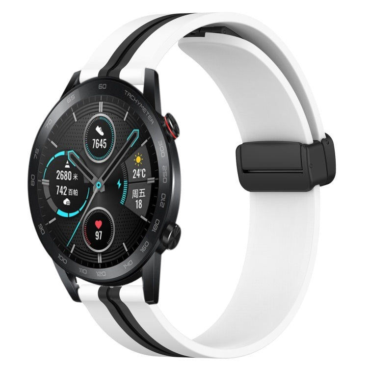 For Honor Magic Watch 2 46mm 22mm Folding Magnetic Clasp Silicone Watch Band(White+Black) - free shipping - PMC TechLife - Order now!