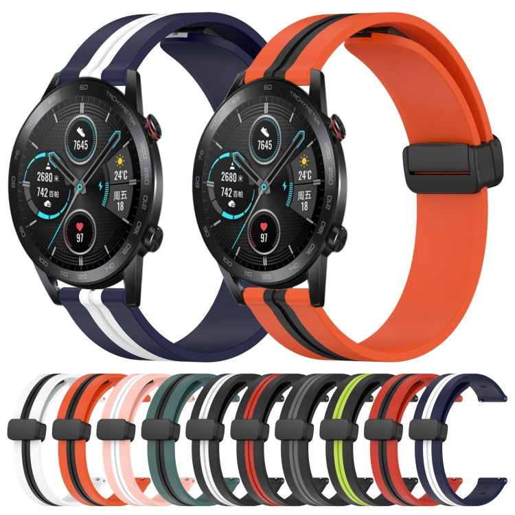 For Honor Magic Watch 2 46mm 22mm Folding Magnetic Clasp Silicone Watch Band(Orange+Black) - free shipping - PMC TechLife - Order now!