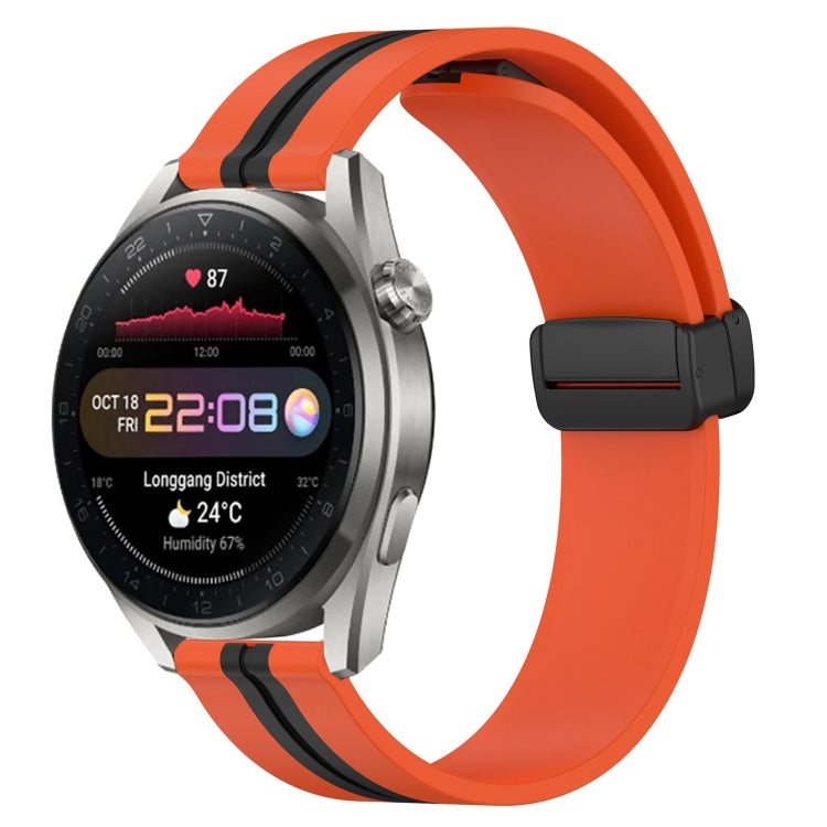 For Huawei Watch 3 Pro New 22mm Folding Magnetic Clasp Silicone Watch Band(Orange+Black) - free shipping - PMC TechLife - Order now!