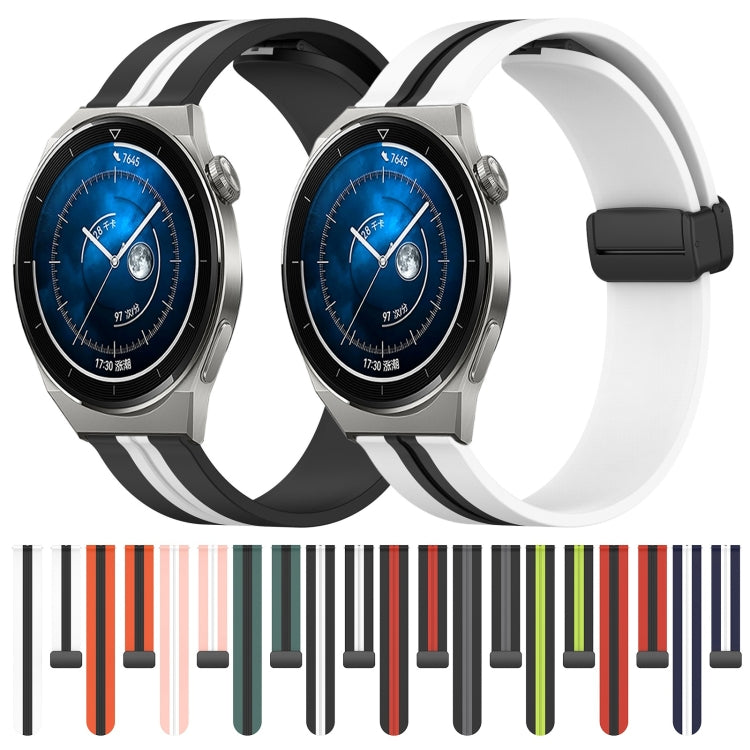 For Huawei Watch GT3 Pro 43mm 20mm Folding Magnetic Clasp Silicone Watch Band(Black+White) - free shipping - PMC TechLife - Order now!