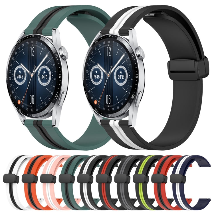 For Huawei Watch GT3 42mm 20mm Folding Magnetic Clasp Silicone Watch Band(White+Black) - free shipping - PMC TechLife - Order now!