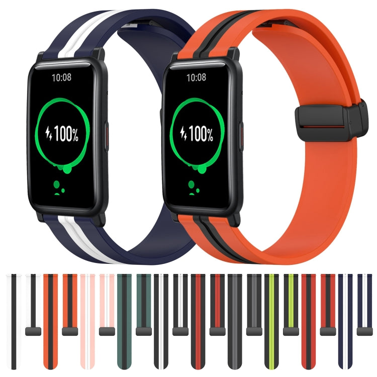 For Honor Watch ES 20mm Folding Magnetic Clasp Silicone Watch Band(Midnight Blue + White) - free shipping - PMC TechLife - Order now!