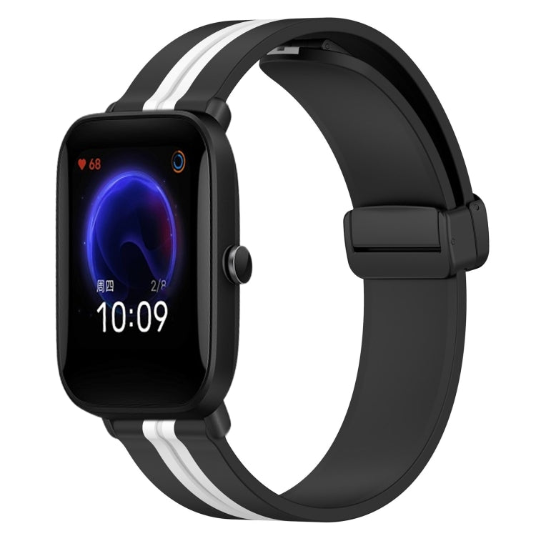 For Amazfit Pop 20mm Folding Magnetic Clasp Silicone Watch Band(Black+White) - free shipping - PMC TechLife - Order now!