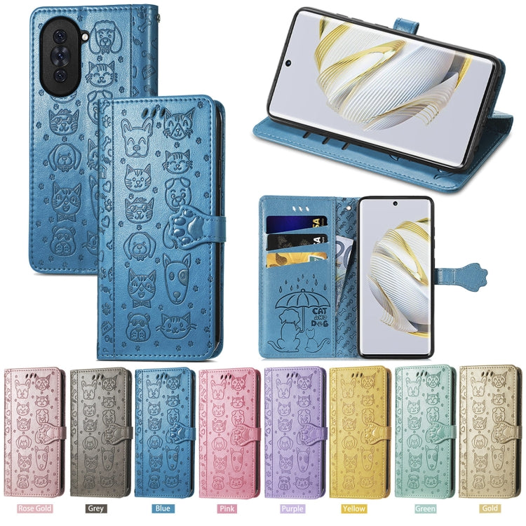 For Huawei Nova 10 Cat and Dog Embossed Leather Phone Case(Blue) - free shipping - PMC TechLife - Order now!
