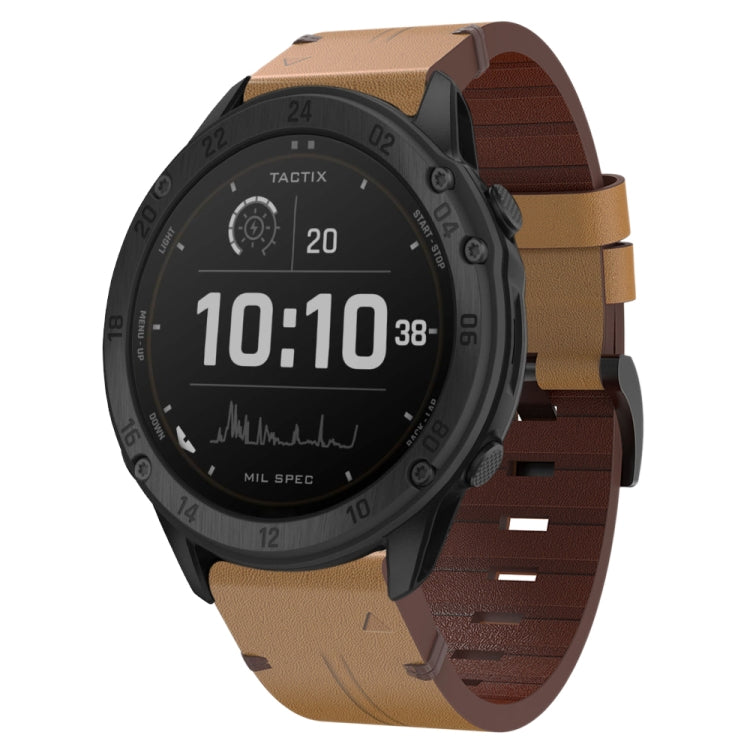 For Garmin Tactix Delta 26mm Leather Steel Buckle Watch Band (Light Brown) - Smart Wear by PMC TechLife | Online Shopping South Africa | PMC TechLife