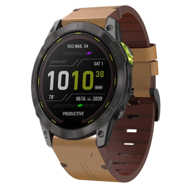 For Garmin Enduro 2 26mm Leather Steel Buckle Watch Band (Light Brown) - Smart Wear by PMC TechLife | Online Shopping South Africa | PMC TechLife