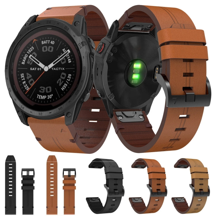 For Garmin Tactix 7 Pro 26mm Leather Steel Buckle Watch Band (Light Brown) - Smart Wear by PMC TechLife | Online Shopping South Africa | PMC TechLife