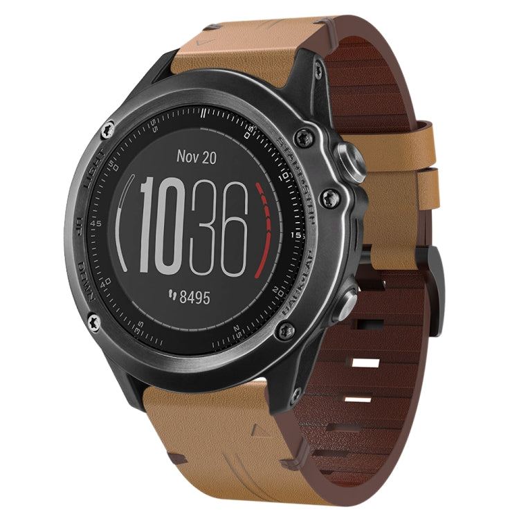 For Garmin Fenix 3 26mm Leather Steel Buckle Watch Band (Light Brown) - Smart Wear by PMC TechLife | Online Shopping South Africa | PMC TechLife