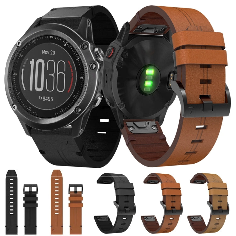 For Garmin Fenix 3 26mm Leather Steel Buckle Watch Band (Light Brown) - Smart Wear by PMC TechLife | Online Shopping South Africa | PMC TechLife