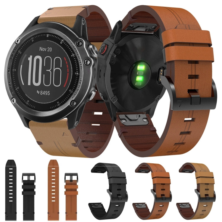 For Garmin Fenix 3 HR 26mm Leather Steel Buckle Watch Band (Light Brown) - Smart Wear by PMC TechLife | Online Shopping South Africa | PMC TechLife