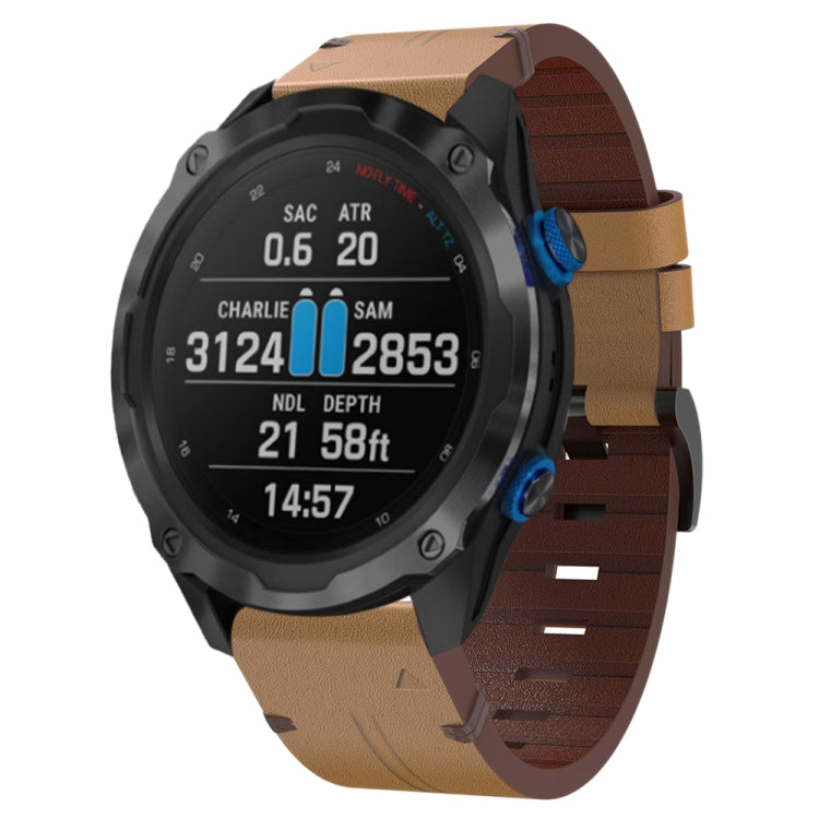 For Garmin Descent MK 2i 26mm Leather Steel Buckle Watch Band (Light Brown) - Smart Wear by PMC TechLife | Online Shopping South Africa | PMC TechLife