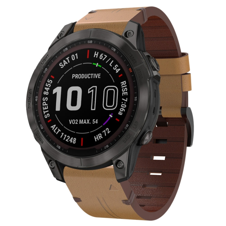 For Garmin Fenix 7 22mm Leather Steel Buckle Watch Band (Light Brown) - Smart Wear by PMC TechLife | Online Shopping South Africa | PMC TechLife