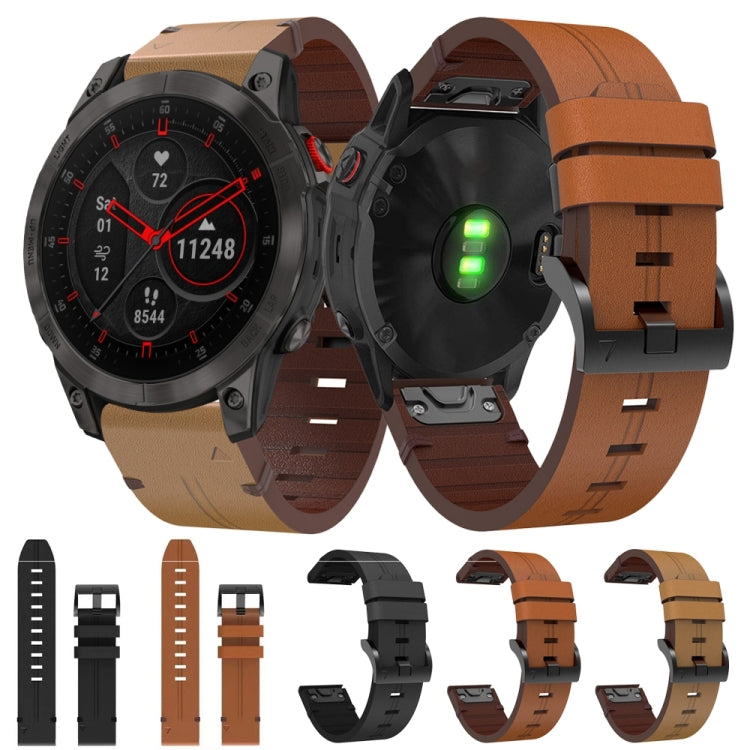 For Garmin EPIX Gen 2 22mm Leather Steel Buckle Watch Band (Light Brown) - Smart Wear by PMC TechLife | Online Shopping South Africa | PMC TechLife