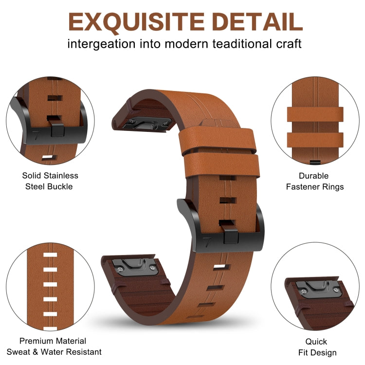 For Garmin EPIX Gen 2 22mm Leather Steel Buckle Watch Band (Light Brown) - Smart Wear by PMC TechLife | Online Shopping South Africa | PMC TechLife