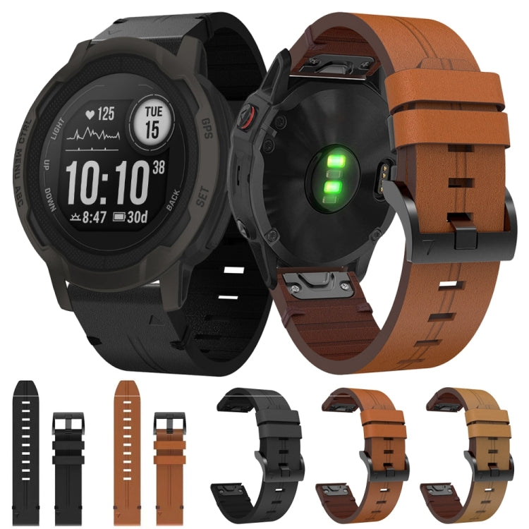 For Garmin Instinct 2 22mm Leather Steel Buckle Watch Band (Light Brown) - Smart Wear by PMC TechLife | Online Shopping South Africa | PMC TechLife