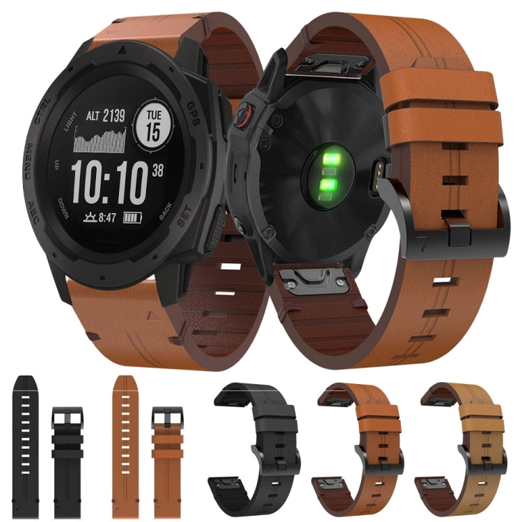 For Garmin Instinct 22mm Leather Steel Buckle Watch Band (Light Brown) - Smart Wear by PMC TechLife | Online Shopping South Africa | PMC TechLife