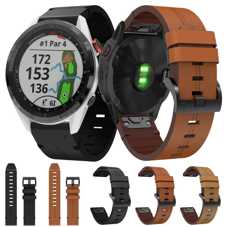 For Garmin Approach S62 22mm Leather Steel Buckle Watch Band (Light Brown) - Smart Wear by PMC TechLife | Online Shopping South Africa | PMC TechLife