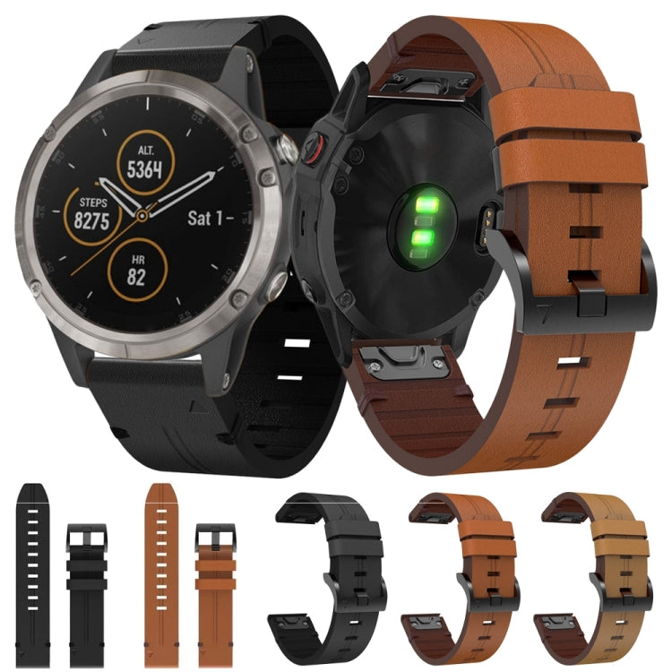 For Garmin Fenix 5 22mm Leather Steel Buckle Watch Band (Light Brown) - Smart Wear by PMC TechLife | Online Shopping South Africa | PMC TechLife