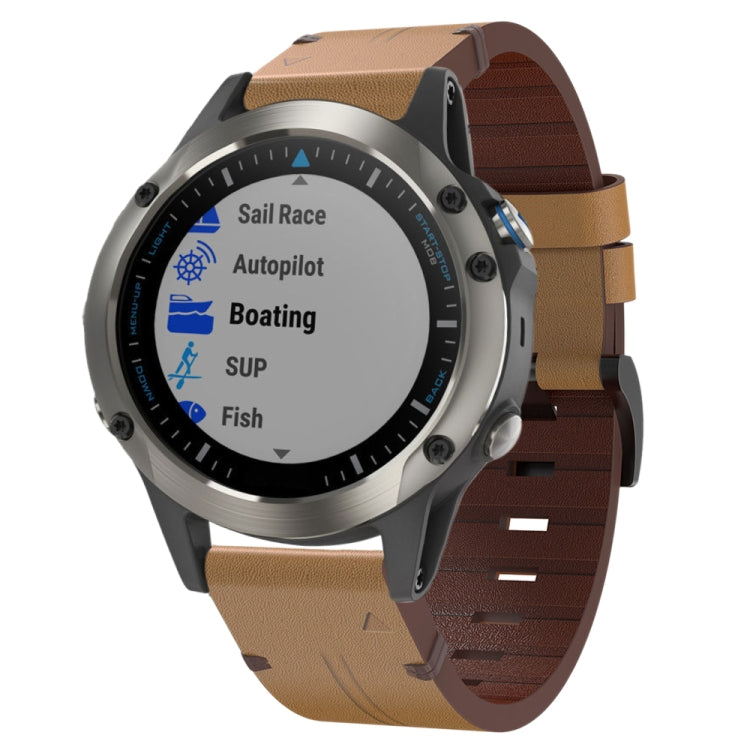For Garmin Quatix 5 Sapphire 22mm Leather Steel Buckle Watch Band (Light Brown) - Smart Wear by PMC TechLife | Online Shopping South Africa | PMC TechLife