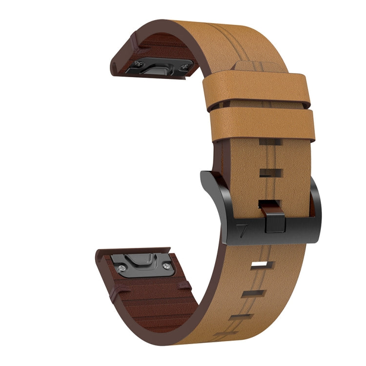 For Garmin Quatix 5 Sapphire 22mm Leather Steel Buckle Watch Band (Light Brown) - Smart Wear by PMC TechLife | Online Shopping South Africa | PMC TechLife