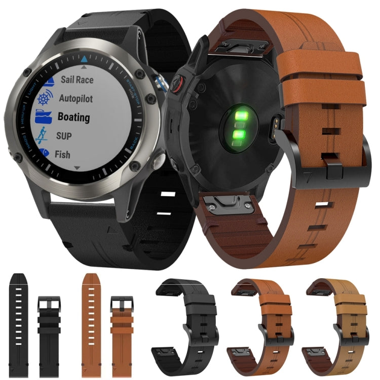 Compatible with Garmin Quatix 5 Sapphire 22mm Leather Steel Buckle Watch Band(Black) - Watch Bands by PMC TechLife | Online Shopping South Africa | PMC TechLife | Buy Now Pay Later Mobicred