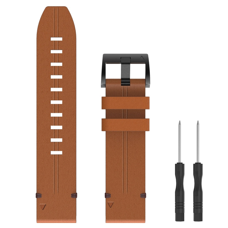 For Garmin Forerunner 945 22mm Leather Steel Buckle Watch Band (Light Brown) - Smart Wear by PMC TechLife | Online Shopping South Africa | PMC TechLife