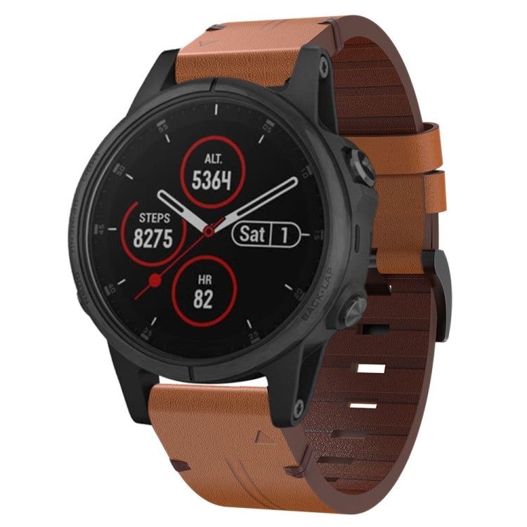 Compatible with Garmin Fenix 5S Plus 20mm Leather Steel Buckle Watch Band(Brown) - Watch Bands by PMC TechLife | Online Shopping South Africa | PMC TechLife | Buy Now Pay Later Mobicred