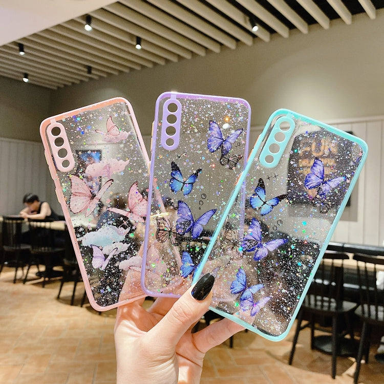For Samsung Galaxy S22 5G Color Butterfly Glitter Epoxy TPU Phone Case(Green) - Galaxy S22 5G Cases by PMC TechLife | Online Shopping South Africa | PMC TechLife
