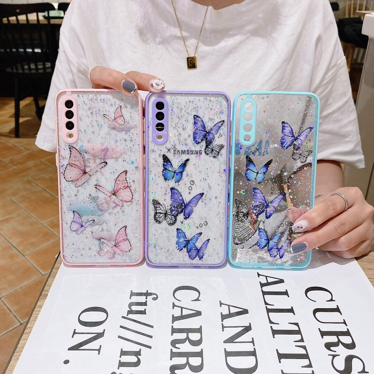 For Samsung Galaxy S22 5G Color Butterfly Glitter Epoxy TPU Phone Case(Pink) - Galaxy S22 5G Cases by PMC TechLife | Online Shopping South Africa | PMC TechLife