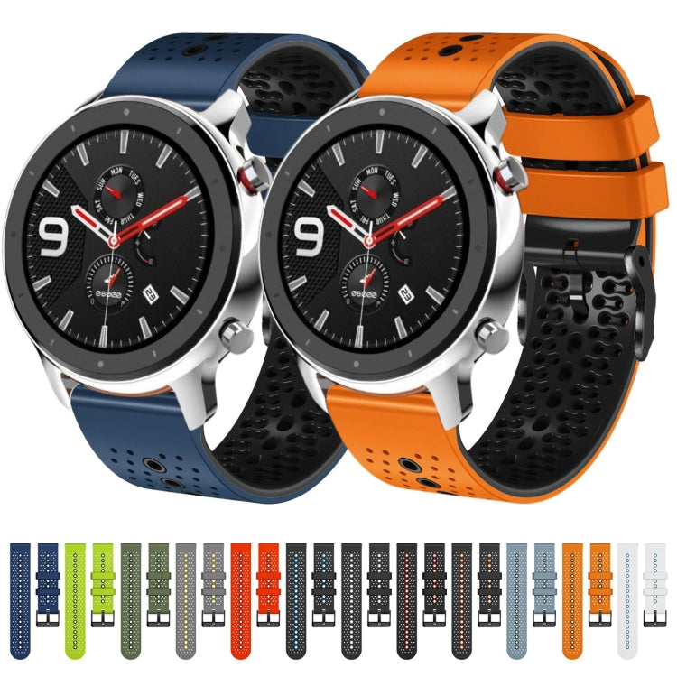 For Amazfit GTR 4 22mm Perforated Two-Color Silicone Watch Band(White+Blue) - free shipping - PMC TechLife - Order now!