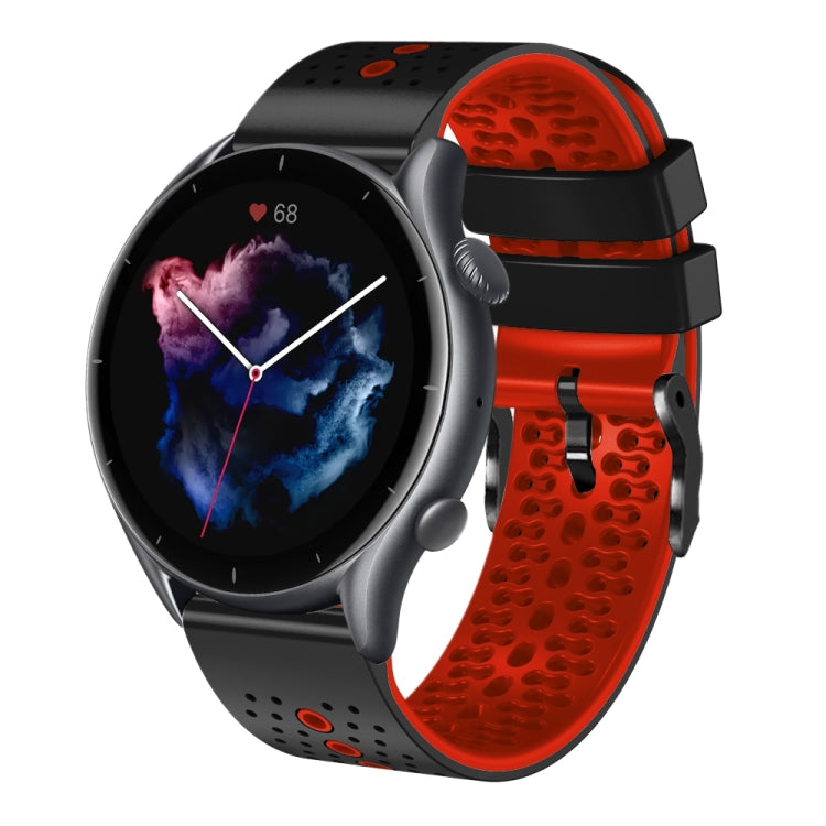 For Amazfit GTR 3 22mm Perforated Two-Color Silicone Watch Band(Black+Red) - free shipping - PMC TechLife - Order now!