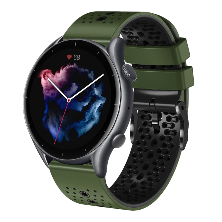For Amazfit GTR 3 22mm Perforated Two-Color Silicone Watch Band(Army Green+Black) - free shipping - PMC TechLife - Order now!