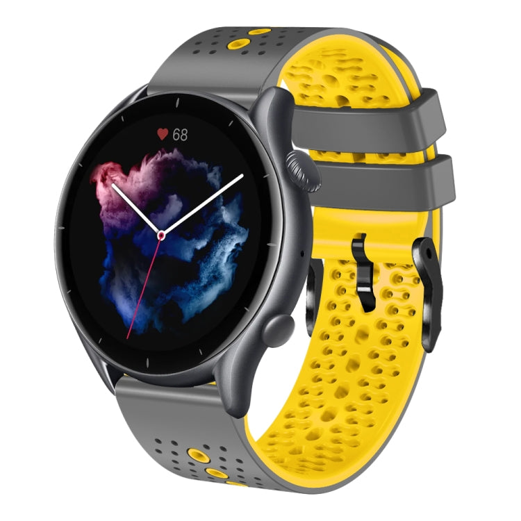 For Amazfit GTR 3 Pro 22mm Perforated Two-Color Silicone Watch Band(Grey+Yellow) - free shipping - PMC TechLife - Order now!