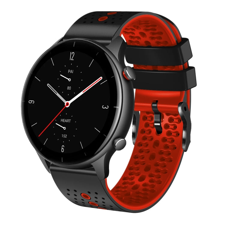 For Amazfit GTR 2e 22mm Perforated Two-Color Silicone Watch Band(Black+Red) - free shipping - PMC TechLife - Order now!