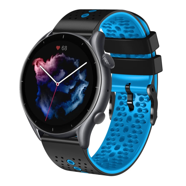 For Amazfit 3 22mm Perforated Two-Color Silicone Watch Band(Black+Blue) - free shipping - PMC TechLife - Order now!