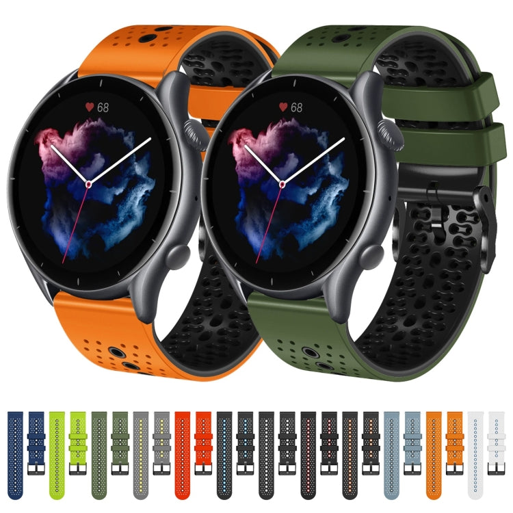 For Amazfit 3 22mm Perforated Two-Color Silicone Watch Band(Army Green+Black) - free shipping - PMC TechLife - Order now!
