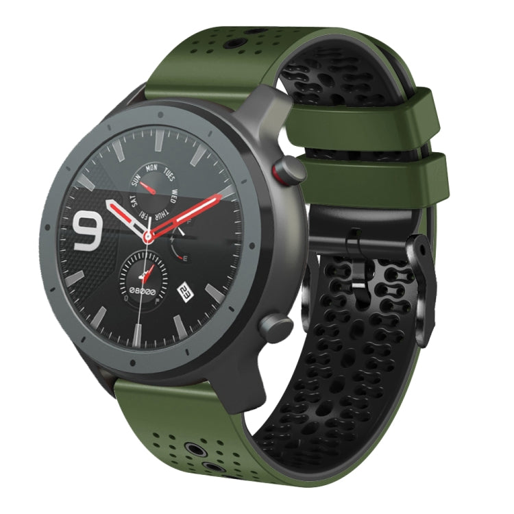 For Amazfit GTR 47mm 22mm Perforated Two-Color Silicone Watch Band(Army Green+Black) - free shipping - PMC TechLife - Order now!